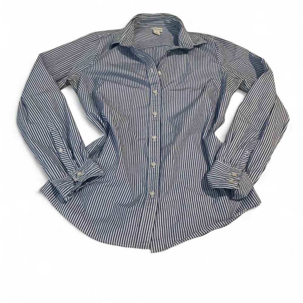 J. Crew Blue‎ and White Striped Button Down Shirt Long Sleeve Women's Size S